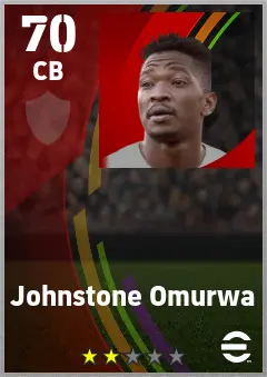 Johnstone Omurwa eFootball 2026 player card — 70 OVR CB