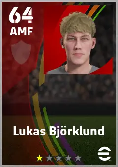 Lukas Bjorklund eFootball 2026 player card — 64 OVR AMF