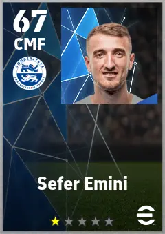 Sefer Emini eFootball 2026 player card — 67 OVR CMF