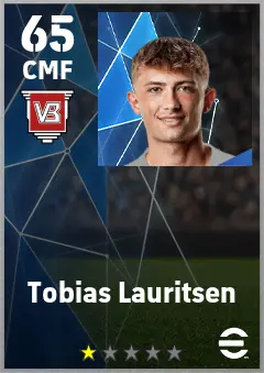 Tobias Lauritsen eFootball 2026 player card — 65 OVR CMF