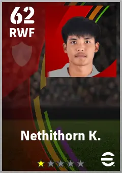 Nethithorn K. eFootball 2026 player card — 62 OVR RWF