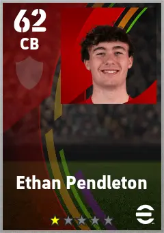 Ethan Pendleton eFootball 2026 player card — 62 OVR CB