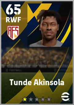Tunde Akinsola eFootball 2026 player card — 65 OVR RWF