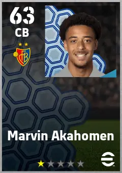 Marvin Akahomen eFootball 2026 player card — 63 OVR CB