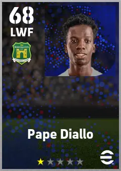 Pape Diallo eFootball 2026 player card — 68 OVR LWF