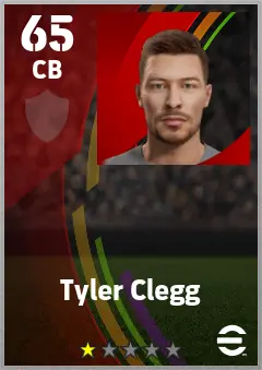 Tyler Clegg eFootball 2026 player card — 65 OVR CB