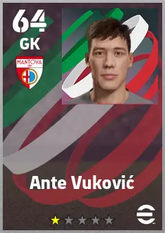 Ante Vukovic eFootball 2026 player card — 64 OVR GK