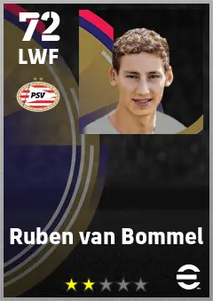 Ruben van Bommel eFootball 2026 player card — 72 OVR LWF