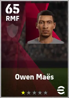 Owen Maes eFootball 2026 player card — 65 OVR RMF