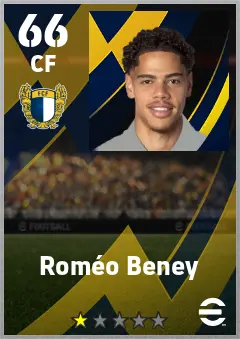 Romeo Beney eFootball 2026 player card — 66 OVR CF