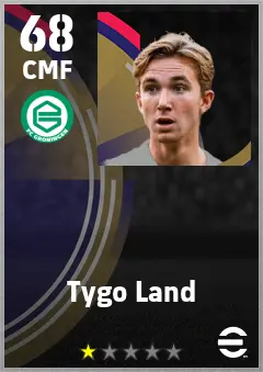 Tygo Land eFootball 2026 player card — 68 OVR CMF