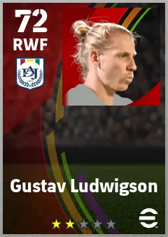 Gustav Ludwigson eFootball 2026 player card — 72 OVR RWF
