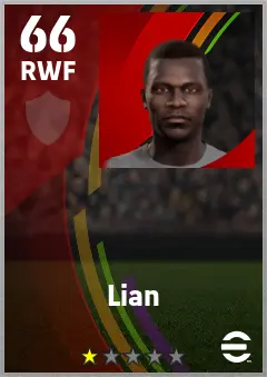 Lian eFootball 2026 player card — 66 OVR RWF