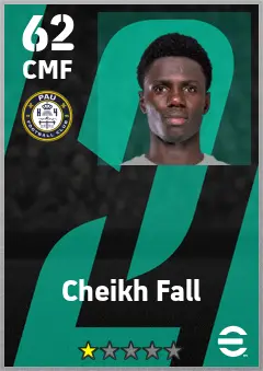 Cheikh Fall eFootball 2026 player card — 62 OVR CMF