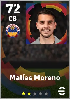 Matias Moreno eFootball 2026 player card — 72 OVR CB