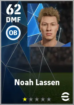 Noah Lassen eFootball 2026 player card — 62 OVR DMF