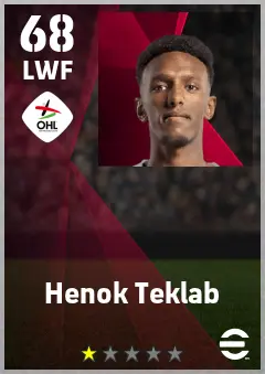 Henok Teklab eFootball 2026 player card — 68 OVR LWF
