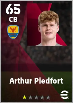 Arthur Piedfort eFootball 2026 player card — 65 OVR CB