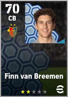 Finn van Breemen eFootball 2026 player card — 70 OVR CB