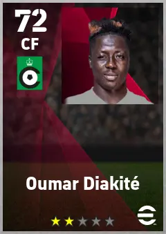 Oumar Diakite eFootball 2026 player card — 72 OVR CF