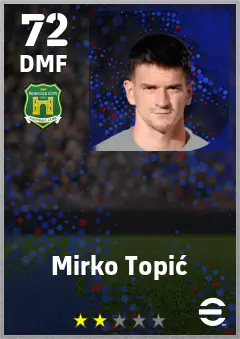 Mirko Topic eFootball 2026 player card — 72 OVR DMF