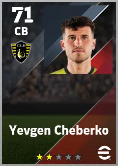 Yevgen Cheberko eFootball 2026 player card — 71 OVR CB