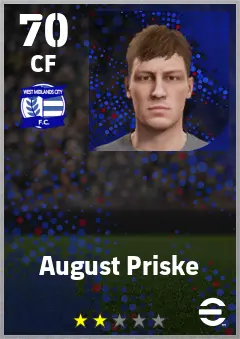 August Priske eFootball 2026 player card — 70 OVR CF