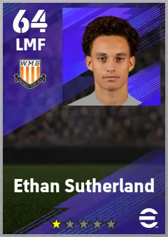 Ethan Sutherland eFootball 2026 player card — 64 OVR LMF