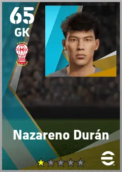 Nazareno Duran eFootball 2026 player card — 65 OVR GK
