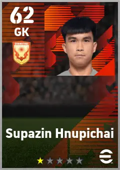 Supazin Hnupichai eFootball 2026 player card — 62 OVR GK