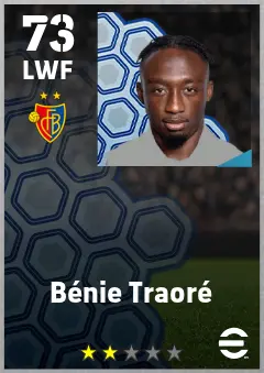 Benie Traore eFootball 2026 player card — 73 OVR LWF