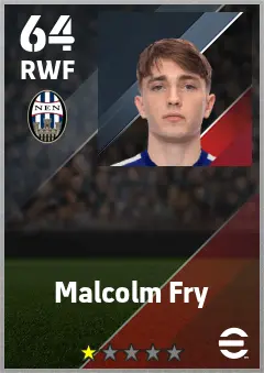 Malcolm Fry eFootball 2026 player card — 64 OVR RWF