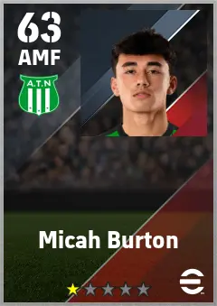Micah Burton eFootball 2026 player card — 63 OVR AMF