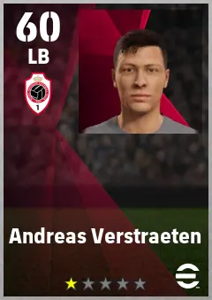 Andreas Verstraeten eFootball 2026 player card — 60 OVR LB
