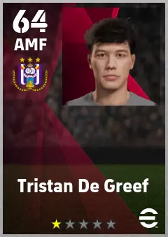 Tristan De Greef eFootball 2026 player card — 64 OVR AMF