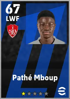 Pathe Mboup eFootball 2026 player card — 67 OVR LWF
