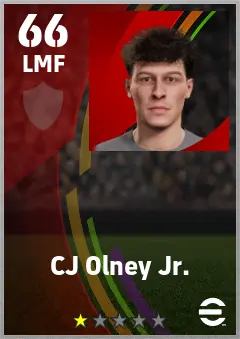 CJ Olney Jr. eFootball 2026 player card — 66 OVR LMF