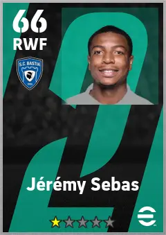Jeremy Sebas eFootball 2026 player card — 66 OVR RWF