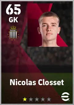 Nicolas Closset eFootball 2026 player card — 65 OVR GK