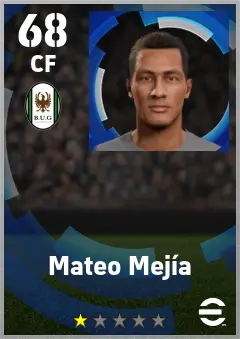 Mateo Mejia eFootball 2026 player card — 68 OVR CF