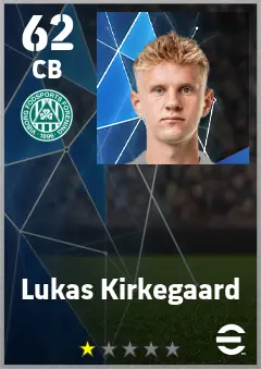 Lukas Kirkegaard eFootball 2026 player card — 62 OVR CB