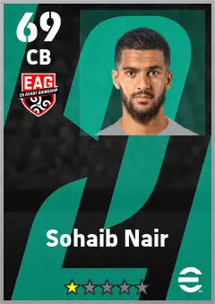 Sohaib Nair eFootball 2026 player card — 69 OVR CB