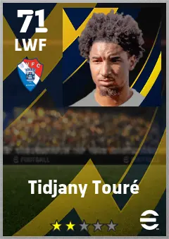 Tidjany Toure eFootball 2026 player card — 71 OVR LWF