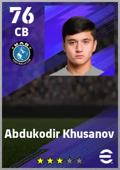 Abdukodir Khusanov eFootball 2026 player card — 76 OVR CB