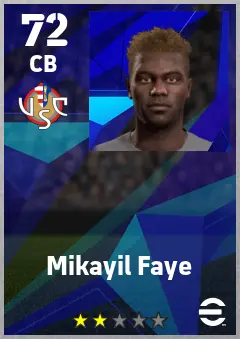 Mikayil Faye eFootball 2026 player card — 72 OVR CB