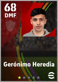 Geronimo Heredia eFootball 2026 player card — 68 OVR DMF