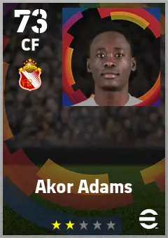 Akor Adams eFootball 2026 player card — 73 OVR CF
