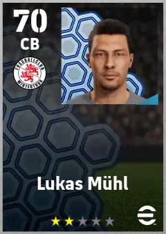 Lukas Muhl eFootball 2026 player card — 70 OVR CB