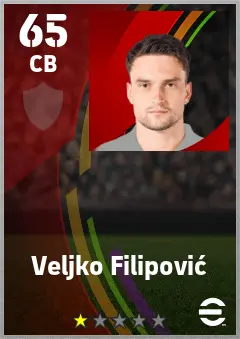 Veljko Filipovic eFootball 2026 player card — 65 OVR CB