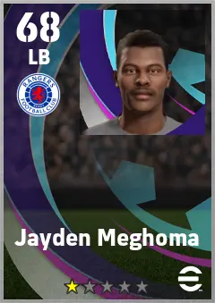 Jayden Meghoma eFootball 2026 player card — 68 OVR LB